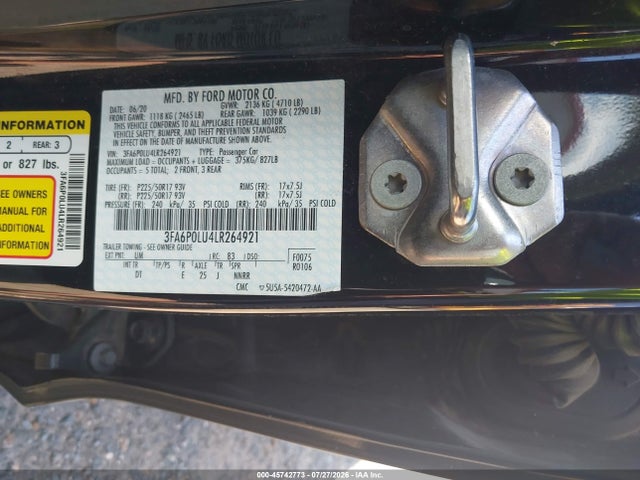 3FA6P0LU4LR264921 Ford Fusion Hybrid Se