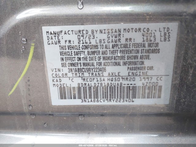 2024 Nissan Sentra Sv Xtronic Cvt მანქანა იყიდება აუქციონზე, vin: 3N1AB8CV9RY223406, აუქციონის ნომერი: 45742806