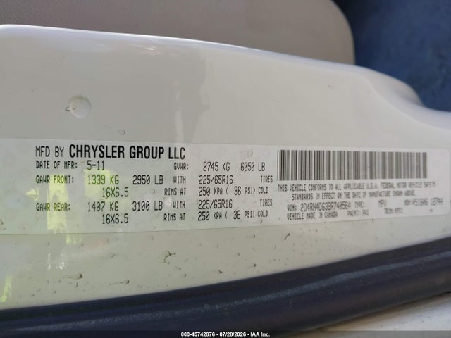 Продажа на аукционе авто 2011 Dodge Grand Caravan Express, vin: 2D4RN4DG3BR740564, номер лота: 45742876