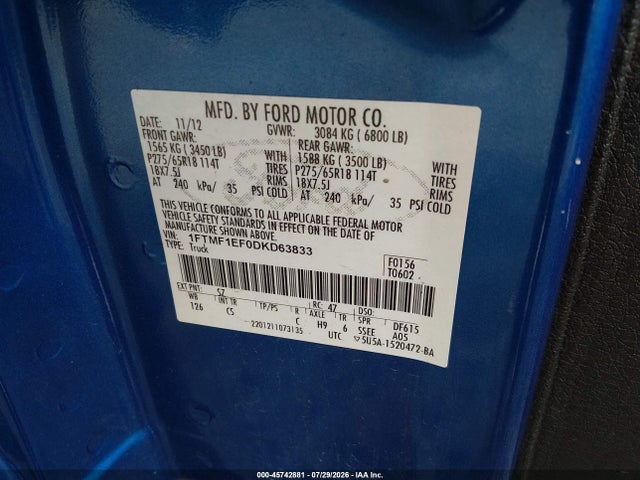 Продаж на аукціоні авто 2013 Ford F-150 Stx, vin: 1FTMF1EF0DKD63833, номер лоту: 45742881
