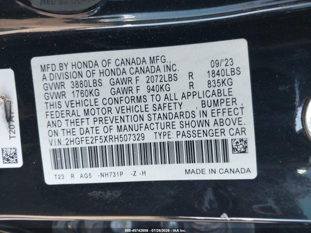 Honda Civic Sport 2024 2HGFE2F5XRH507329 Image 9