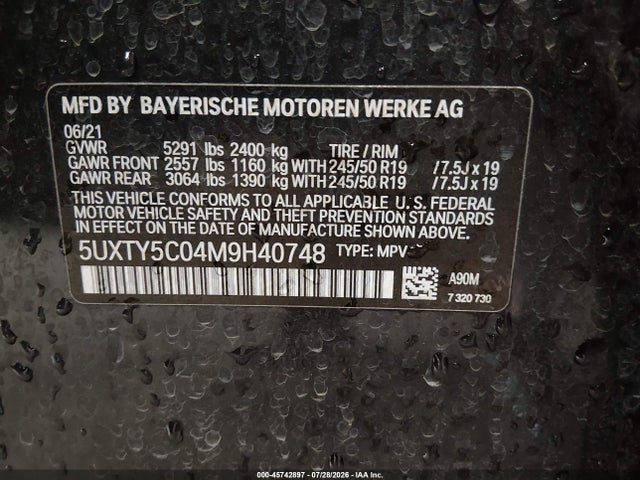Aukcja sprzedaży 2021 Bmw X3 Xdrive30i, vin: 5UXTY5C04M9H40748, numer aukcji: 45742897