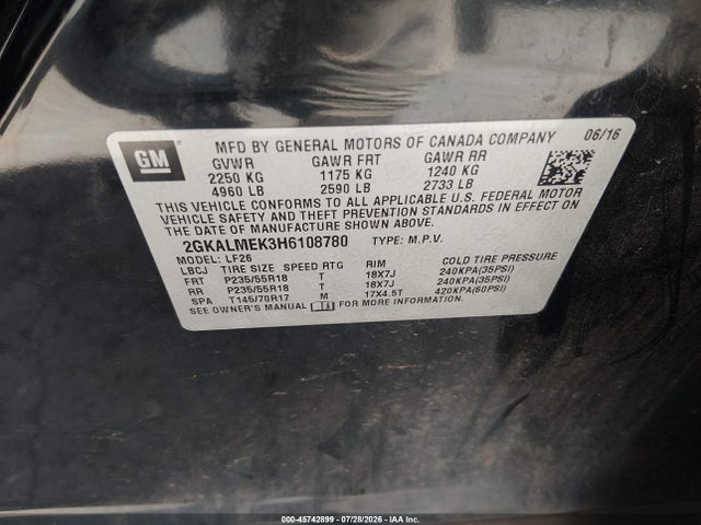 Продажа на аукционе авто 2017 Gmc Terrain Sle-1, vin: 2GKALMEK3H6108780, номер лота: 45742899