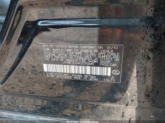 Auction sale of the 2010 Lexus Es 350, vin: JTHBK1EG4A2375649, lot number: 45742909