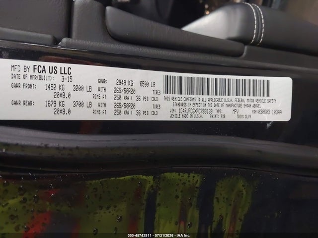 Продаж на аукціоні авто 2015 Jeep Grand Cherokee Overland, vin: 1C4RJFCGXFC783139, номер лоту: 45742911