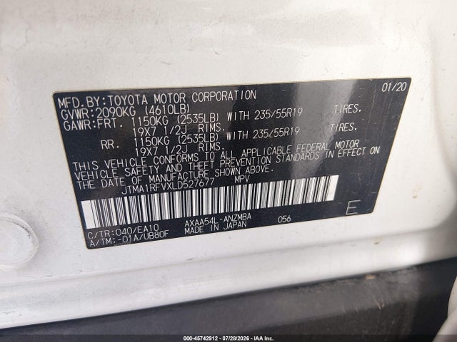 JTMA1RFVXLD527677 Toyota Rav4 Xle Premium