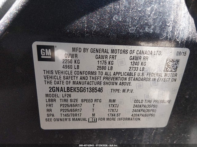 Chevrolet EQUINOX LS 2016 2GNALBEK5G6138546 Image 9