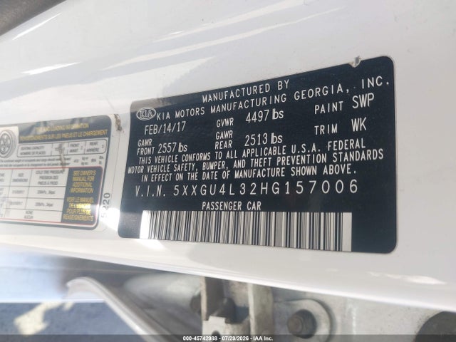 Aukcja sprzedaży 2017 Kia Optima Ex, vin: 5XXGU4L32HG157006, numer aukcji: 45742988