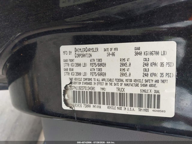 45742996 :رقم المزاد ، 1D7HU18237S134301 vin ، 2007 Dodge Ram 1500 Slt/trx4 Off Road/sport مزاد بيع