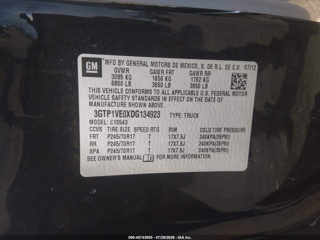 Продаж на аукціоні авто 2013 Gmc Sierra 1500 Sle, vin: 3GTP1VE0XDG134923, номер лоту: 45743000