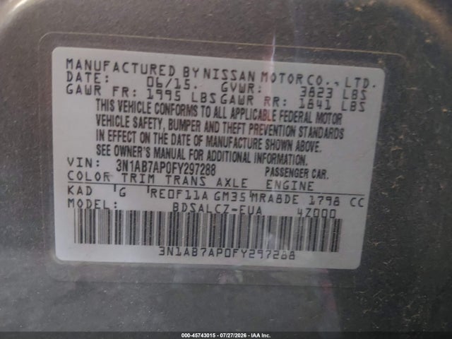 3N1AB7AP0FY297288 Nissan SENTRA S