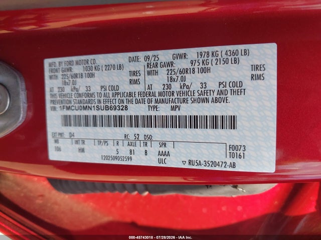 Aukcja sprzedaży 2025 Ford Escape St-line, vin: 1FMCU0MN1SUB69328, numer aukcji: 45743018