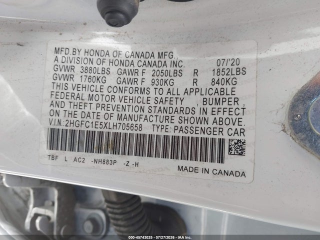 Honda CIVIC SI SEDAN 2020 2HGFC1E5XLH705658 Image 9