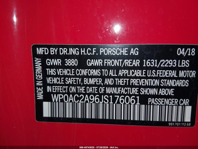 WP0AC2A96JS176061 Porsche 911 GT3