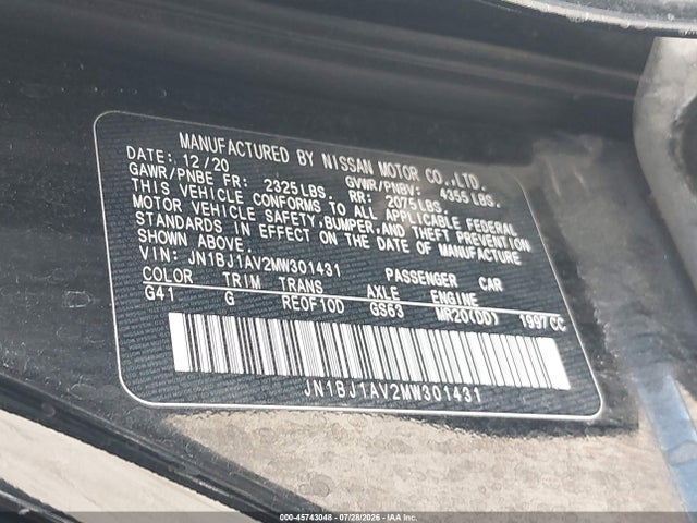 Продаж на аукціоні авто 2021 Nissan Rogue Sport S Fwd Xtronic Cvt, vin: JN1BJ1AV2MW301431, номер лоту: 45743048
