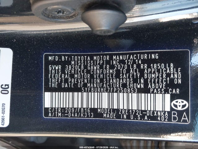 5YFBURHE7FP250853 Toyota COROLLA LE