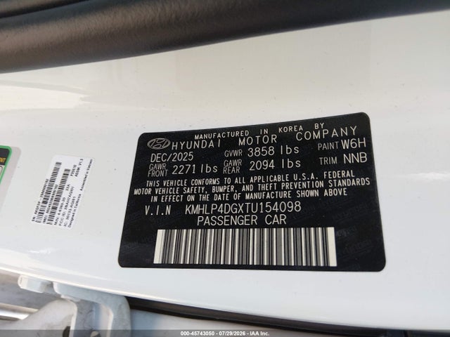 Aukcja sprzedaży 2026 Hyundai Elantra Limited, vin: KMHLP4DGXTU154098, numer aukcji: 45743050