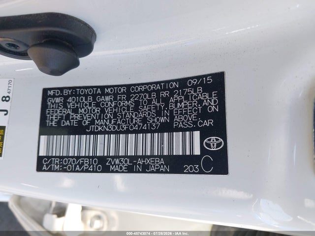 Toyota Prius Two 2015 JTDKN3DU3F0474137 Image 9