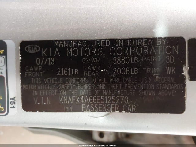 45743087 :رقم المزاد ، KNAFX4A66E5125270 vin ، 2014 Kia Forte Lx مزاد بيع