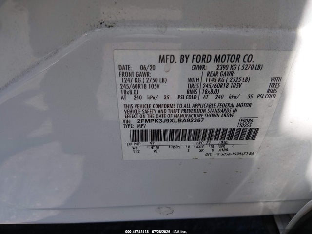 Ford EDGE SEL 2020 2FMPK3J9XLBA92367 Image 9