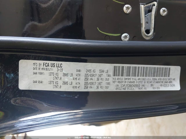 45743169 :رقم المزاد ، 1C4PJMCB8KD429916 vin ، 2019 Jeep Cherokee Latitude 4x4 مزاد بيع