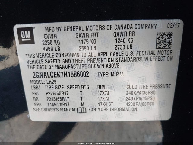 Chevrolet EQUINOX LT 2017 2GNALCEK7H1586002 Image 9