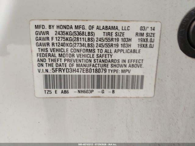 Продажа на аукционе авто 2014 Acura Mdx Technology Package, vin: 5FRYD3H47EB018079, номер лота: 45743212