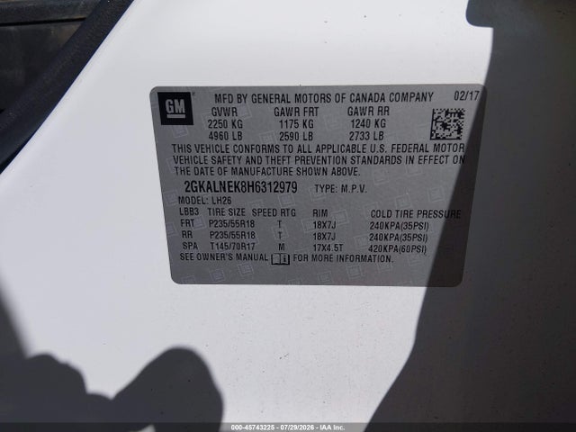 2017 Gmc Terrain Sle-2 მანქანა იყიდება აუქციონზე, vin: 2GKALNEK8H6312979, აუქციონის ნომერი: 45743225