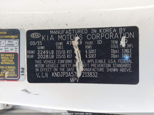 KIA SOUL + 2015 KNDJP3A57F7213832 Image 9