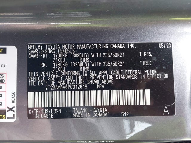 Продаж на аукціоні авто 2023 Lexus Rx 350 Premium Plus, vin: 2T2BAMBA6PC012619, номер лоту: 45743251