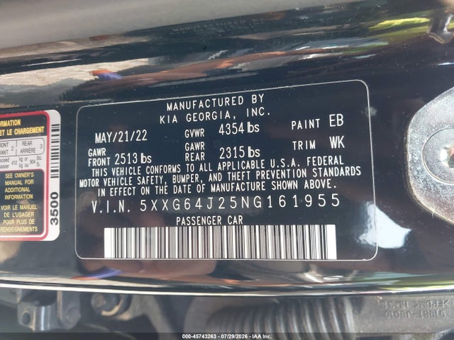 Продаж на аукціоні авто 2022 Kia K5 Gt-line, vin: 5XXG64J25NG161955, номер лоту: 45743263