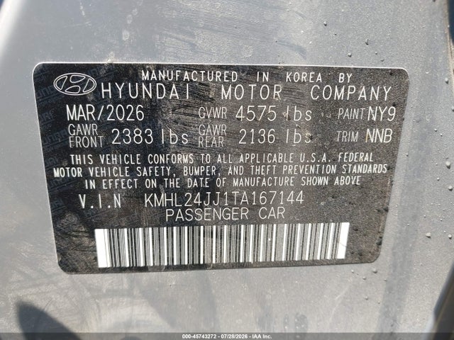 Auction sale of the 2026 Hyundai Sonata Hybrid Blue, vin: KMHL24JJ1TA167144, lot number: 45743272