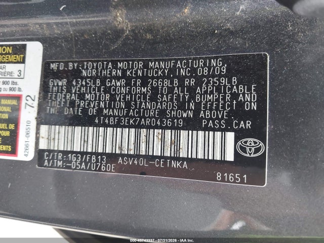 Продаж на аукціоні авто 2010 Toyota Camry Le, vin: 4T4BF3EK7AR043619, номер лоту: 45743337