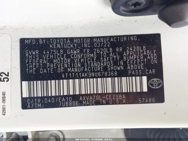 4T1T11AK9NU678368 Toyota CAMRY SE