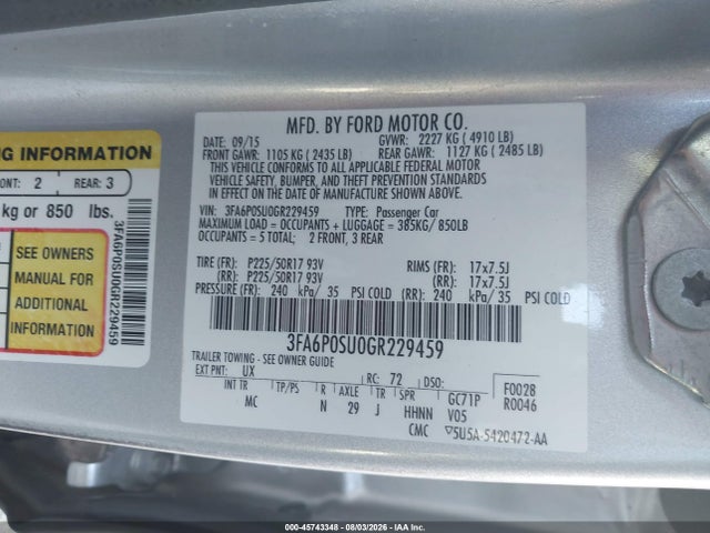 Ford Fusion Energi Titanium 2016 3FA6P0SU0GR229459 Image 9