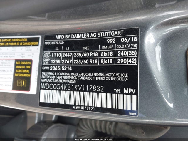 Продажа на аукционе авто 2019 Mercedes-benz Glc 300 4matic, vin: WDC0G4KB1KV117832, номер лота: 45743375