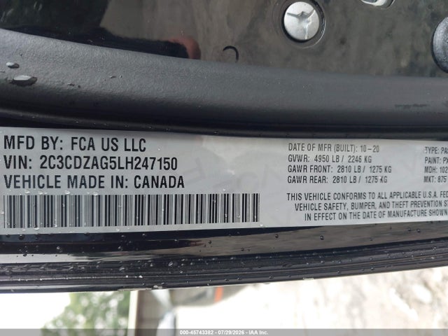 Dodge Challenger Sxt 2020 2C3CDZAG5LH247150 Image 9