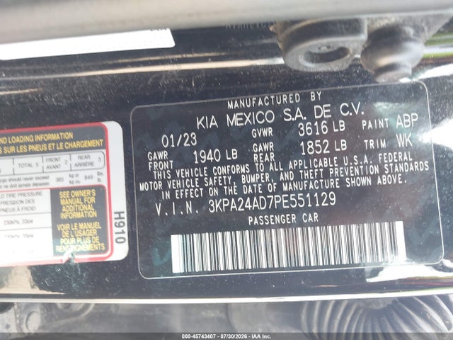 Продажа на аукционе авто 2023 Kia Rio Lx, vin: 3KPA24AD7PE551129, номер лота: 45743407