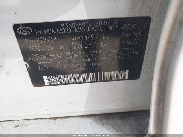 Hyundai SONATA SE 2015 5NPE24AF3FH006137 Image 9