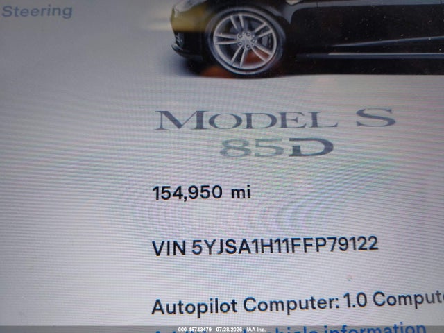 Продаж на аукціоні авто 2015 Tesla Model S 60/70/85, vin: 5YJSA1H11FFP79122, номер лоту: 45743479