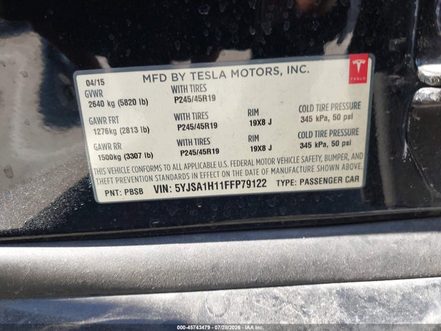 Продаж на аукціоні авто 2015 Tesla Model S 60/70/85, vin: 5YJSA1H11FFP79122, номер лоту: 45743479