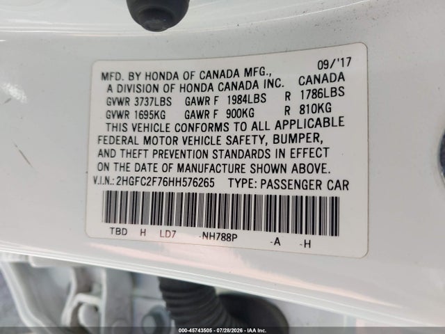 Honda CIVIC EX 2017 2HGFC2F76HH576265 Image 9