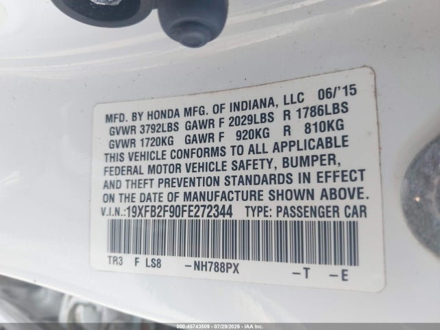 Продажа на аукционе авто 2015 Honda Civic Ex-l, vin: 19XFB2F90FE272344, номер лота: 45743509
