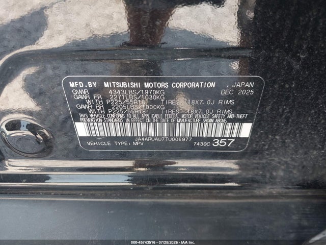 2026 Mitsubishi Outlander Sport 2.0 Es/2.0 Le/2.0 Ralliart/2.0 S/2.0 Se/2.0 Trail Edition მანქანა იყიდება აუქციონზე, vin: JA4ARUAU7TU008977, აუქციონის ნომერი: 45743516