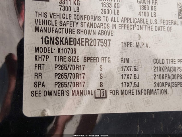 Chevrolet Tahoe Ls 2014 1GNSKAE04ER207597 Image 9