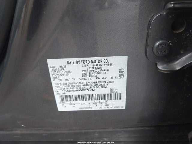Продаж на аукціоні авто 2025 Ford Explorer Active, vin: 1FMUK8DH9SGB72902, номер лоту: 45743556