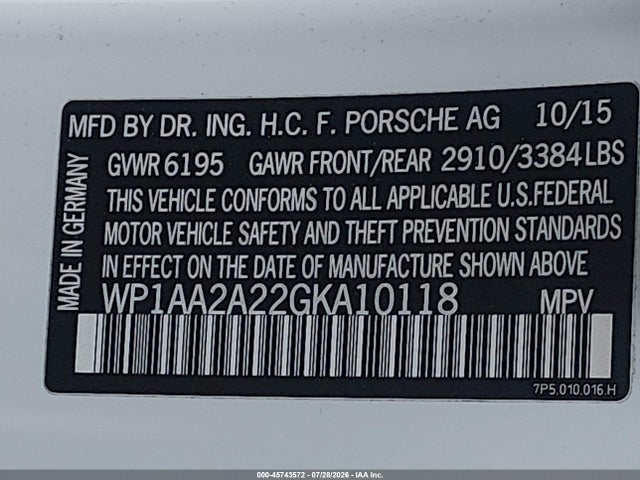 WP1AA2A22GKA10118 Porsche Cayenne