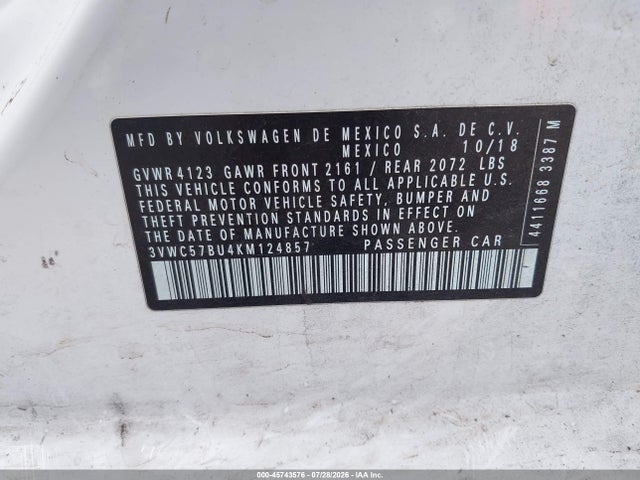 3VWC57BU4KM124857 Volkswagen Jetta 1.4t R-line/1.4t S/1.4t Se