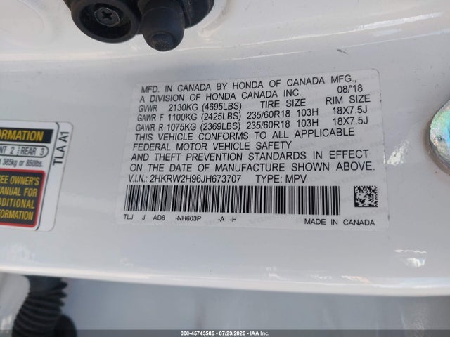 Honda Cr-v Touring 2018 2HKRW2H96JH673707 Image 9