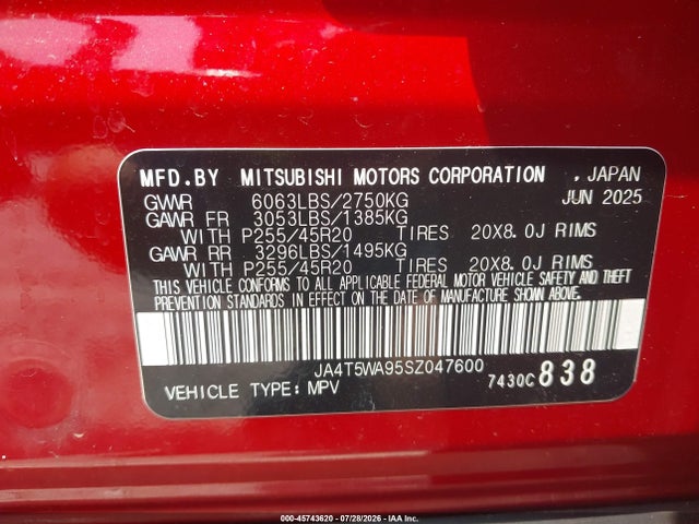 Aukcja sprzedaży 2025 Mitsubishi Outlander Phev Sel Black Edition S-awc/sel Platinum Edition S-awc/sel S-awc, vin: JA4T5WA95SZ047600, numer aukcji: 45743620